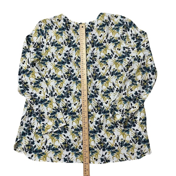 J. Jill Blouse Womens Large Blue Gold Floral Boho V Neck Shell Like Button Front - Picture 10 of 10